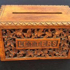 Wood carved letter box from Marshall Fields Antiques. This box was purchased from Marshall Fields Antiques.
