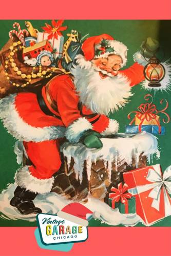 Christmas Vintage 1970's Gift Wrapping Paper Happy Merry Puppy Dog Poodle Santa